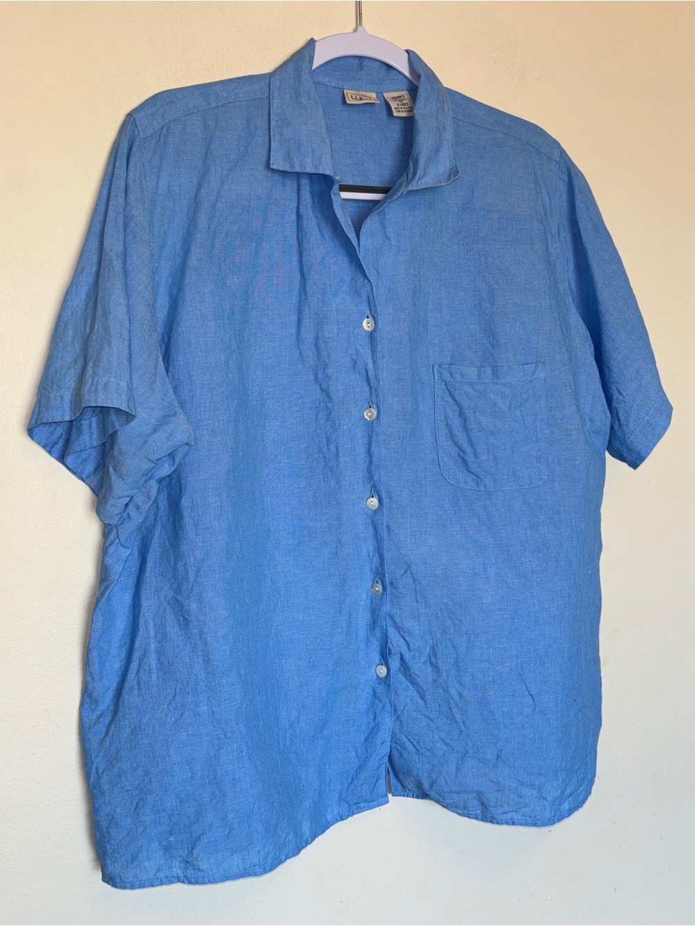 Vtg 90s Y2K  LL Bean Linen Shirt Women’s Sz 2X Short Sleeve Button Coastal Beach
